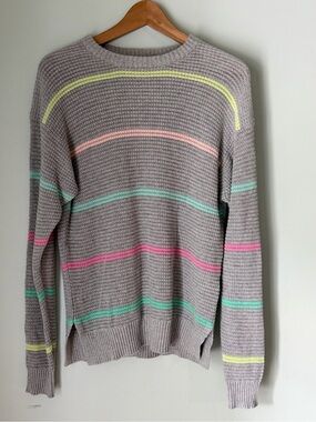 Michael Stars Los Angeles Waffle Knit Stripe Sweater Gray Pastel Cotton Small